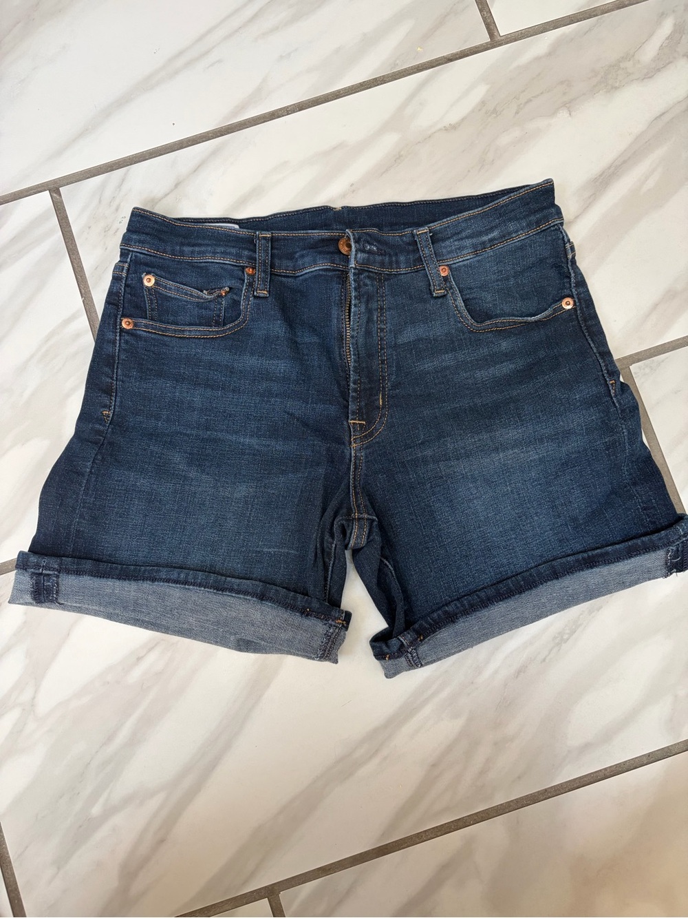 GAP Dark Blue Denim Roll-Cuff Jean Shorts